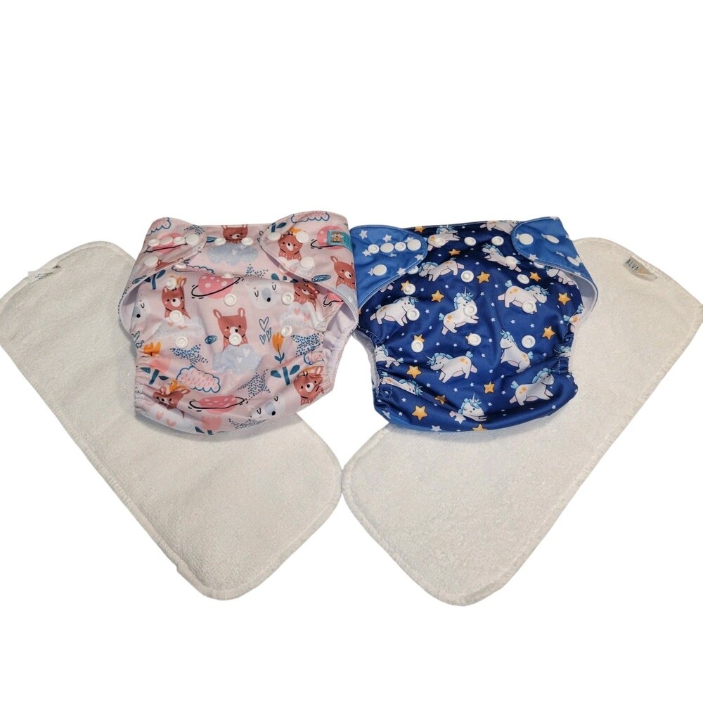 Alva Baby Cloth Diapers With Inserts Lot of 2 Unicorn Bears New Only Washed